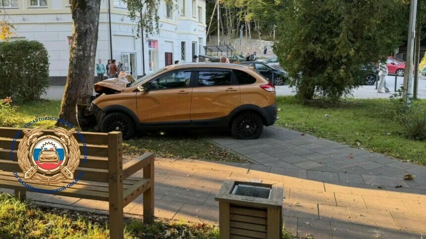 В Светлогорске апельсиновую «Ладу» занесло на повороте, машина врезалась в дерево - Новости Калининграда | Фото: Госавтоинспекция Калининградской области