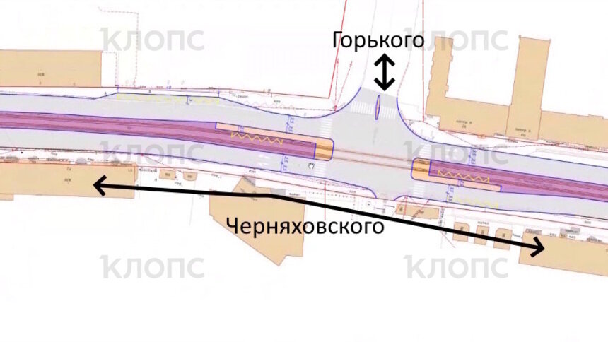 В Калининграде затеяли масштабную реконструкцию перекрёстка Черняховского с Горького (схемы) - Новости Калининграда | Фото: «Клопс»