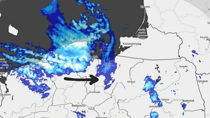 С запада приближается зона конвективных снегопадов. | Фото: Телеграм-канал «Погода и метеоявления в Калининградской области»