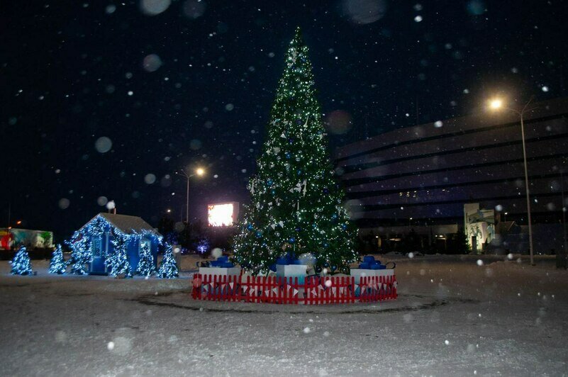 Родители ведут за руку малышей, те с интересом рассматривают игрушки, звёздочки, снежинки и сам домик. | Фото: Ксения Андреева
