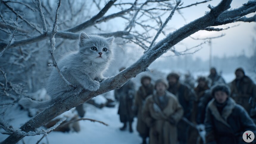В Советске местные жители потратили несколько часов на спасение котёнка, застрявшего на высоком дереве в мороз   - Новости Калининграда | Иллюстрация: Алиса Игонина / Midjourney