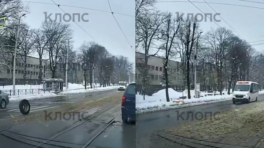 В центре Калининграда у маршрутки на ходу отлетело колесо (видео) - Новости Калининграда | Фото: «Клопс»