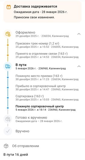 Результаты отслеживания посылки по трек-коду. | Скриншоты: Ирина Лещчинскас