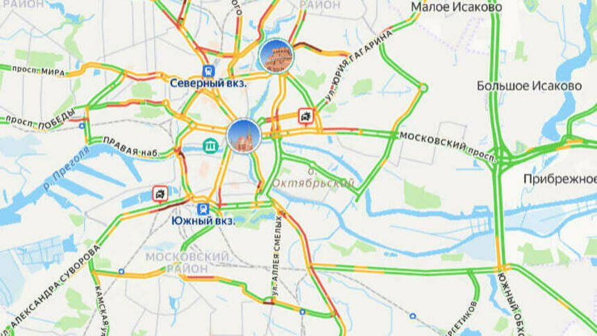 Два ДТП: карта пробок в Калининграде на утро пятницы - Новости Калининграда | Скриншот сервиса «Яндекс. Карты»