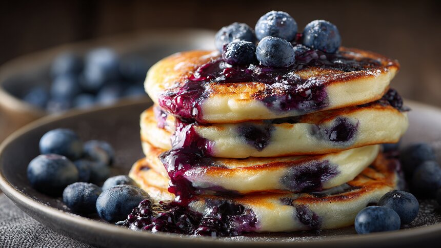 Нежные черничные оладьи: рецепт пушистого завтрака с летней ягодой - Новости Калининграда | Иллюстрация: Алиса Игонина / Midjourney