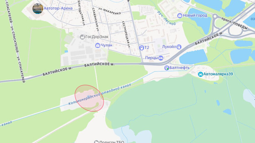 Под Калининградом установку по очистке жира построят на земле, которую 90 лет назад украл у владельцев нацистский преступник - Новости Калининграда | Скриншот сервиса  «Яндекс Карты»