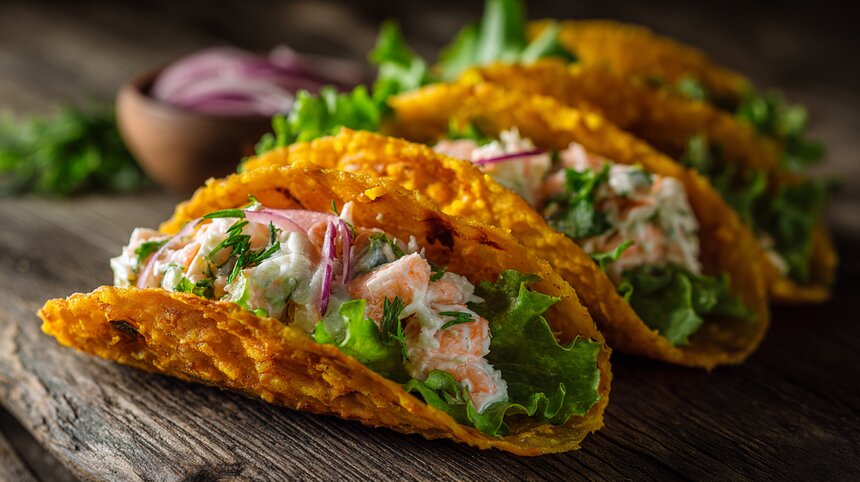 Морковные такос с крабовым салатом: яркая закуска, которая удивит гостей - Новости Калининграда | Иллюстрация: Ксения Александрова / «Клопс»