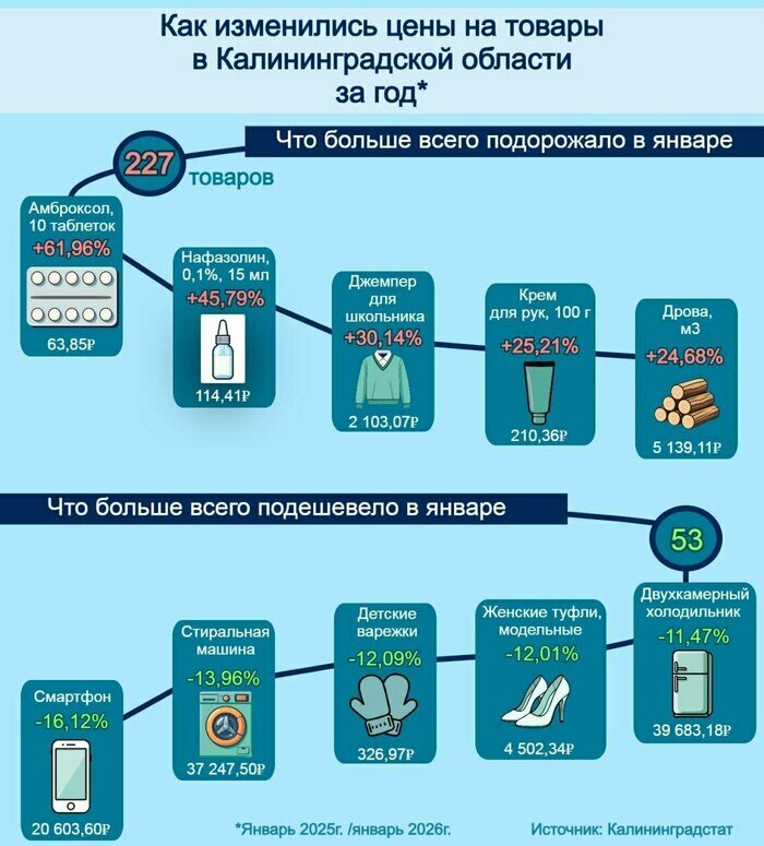 Кашель бьет по бюджету: амброксол стал самым подорожавшим товаром в Калининградской области | Инфографика: Артем Пахоменко
