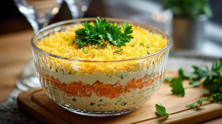 Салат «Мимоза»: как приготовить хит праздничного стола, который знают все - Новости Калининграда | Иллюстрация: Алиса Игонина / «Клопс»