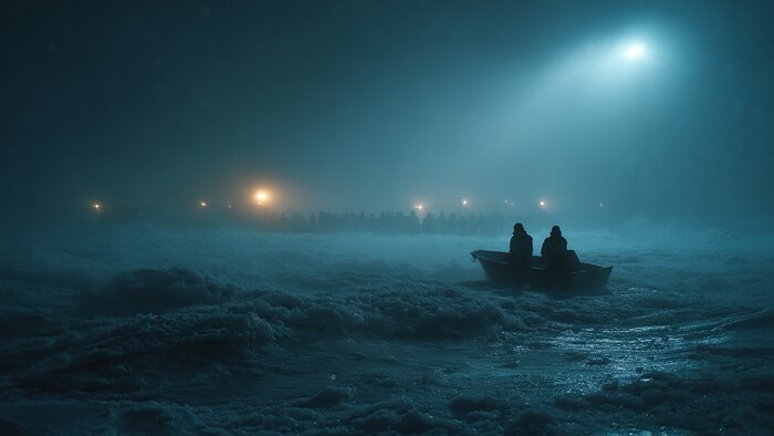 В ту ночь погиб 51 человек: как на Куршском заливе спасали тонущих рыбаков в 1994 году - Новости Калининграда | Иллюстрация: Ксения Александрова / Midjourney