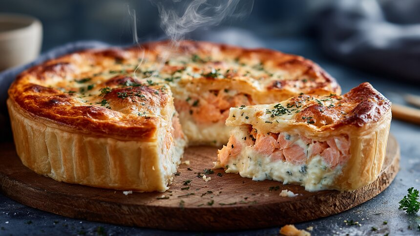 Гости съели всё до последней крошки: готовим сочный рыбный пирог со сливочным вайбом    - Новости Калининграда | Иллюстрация: Ксения Александрова / «Клопс»