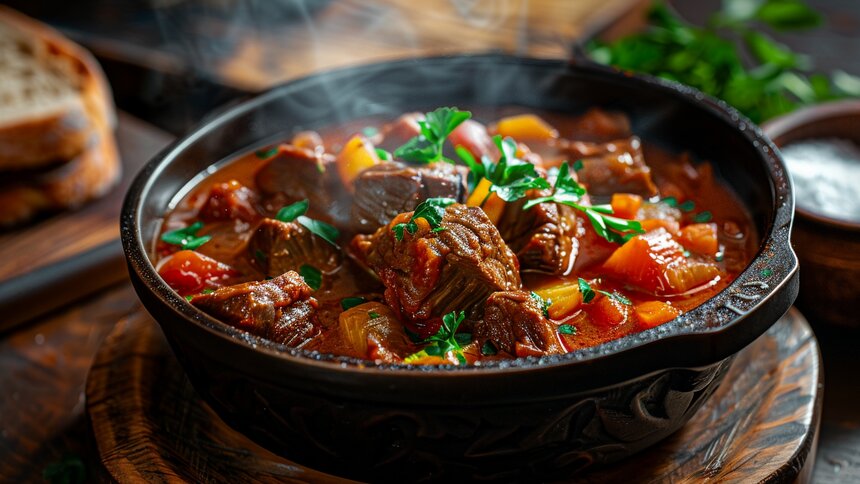 На запах сбежались соседи со всей округи: рецепт гуляша с мясом, которое тает во рту  - Новости Калининграда | Иллюстрация: Алиса Игонина / «Клопс»