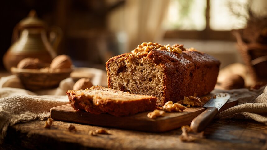 Куда использовать переспелые бананы: идеальный рецепт ароматного кекса с фруктами и орехами   - Новости Калининграда | Иллюстрация: Ксения Александрова / Midjourney