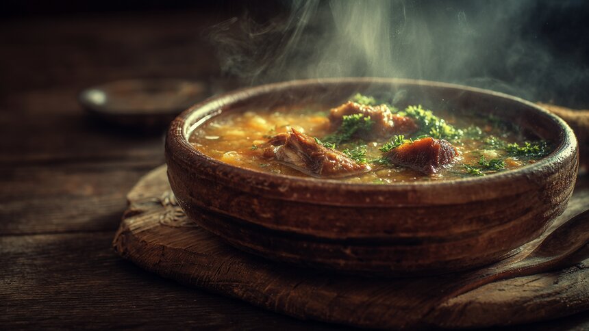 Секрет согревающего обеда от бабушки: как приготовить густой гороховый суп с копчёными рёбрышками  - Новости Калининграда | Иллюстрация: Ксения Александрова / Midjourney