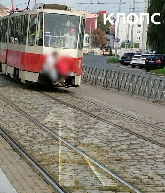 В Калининграде двое школьников прокатились на «колбасе» трамвая по Фрунзе и окатили матом прохожую (фото) - Новости Калининграда | Фото: очевидцы