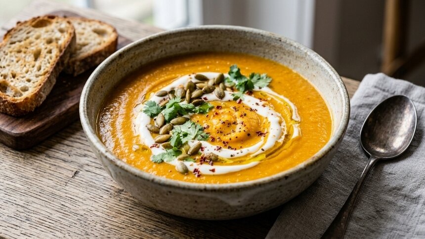 Цвет тыквы, консистенция картофеля и уникальный вкус: готовим нежный суп-пюре из батата с кокосовым молоком - Новости Калининграда | Иллюстрация: Дарья Мошникова / «Клопс»