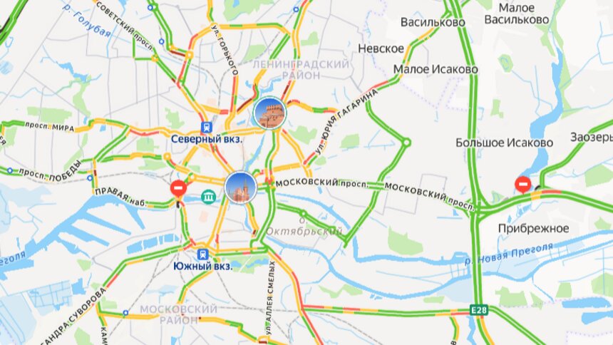 В центре проехать сложно: карта пробок в Калининграде на утро пятницы - Новости Калининграда | Скриншот сервиса «Яндекс. Карты»