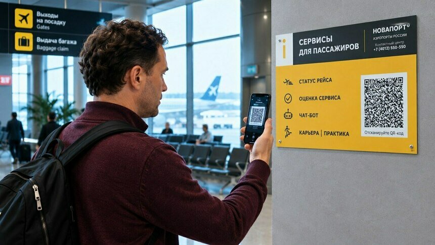 QR-код и ничего лишнего: в Храброво всю информацию «запечатали» в чёрно-белые квадраты - Новости Калининграда | Фото: пресс-служба аэропорта Храброво
