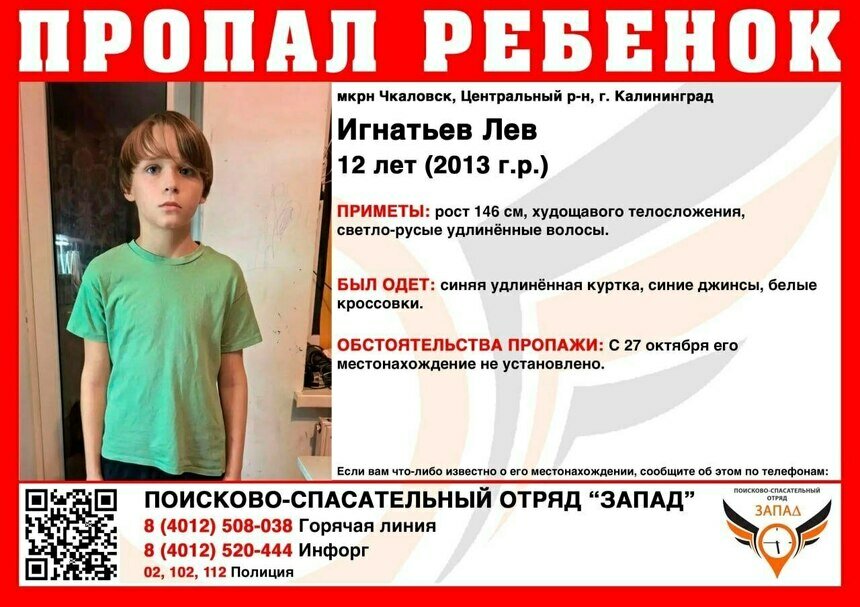 В Калининграде ищут 11-летнего мальчика из Чкаловска, пропавшего сутки назад  - Новости Калининграда | Фото: ПСО «Запад»