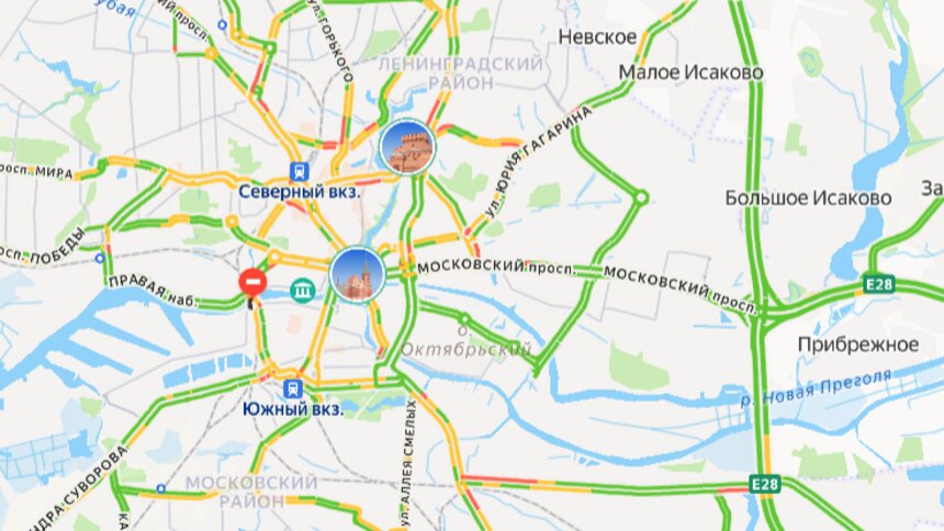 Заторы в центре: карта пробок в Калининграде на утро пятницы - Новости Калининграда | Скриншот сервиса «Яндекс. Карты»